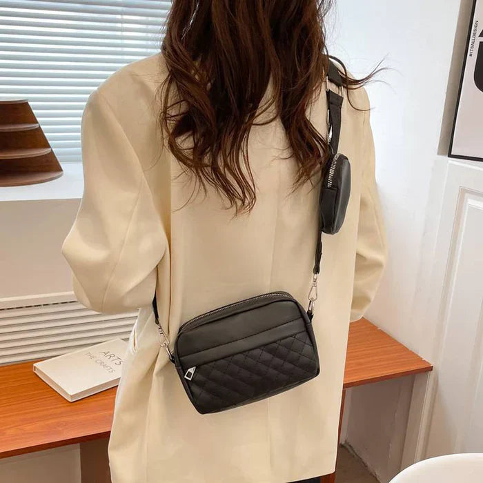 Quilted CrossBody Bag With Coin Pocket C-AR-9 Black
