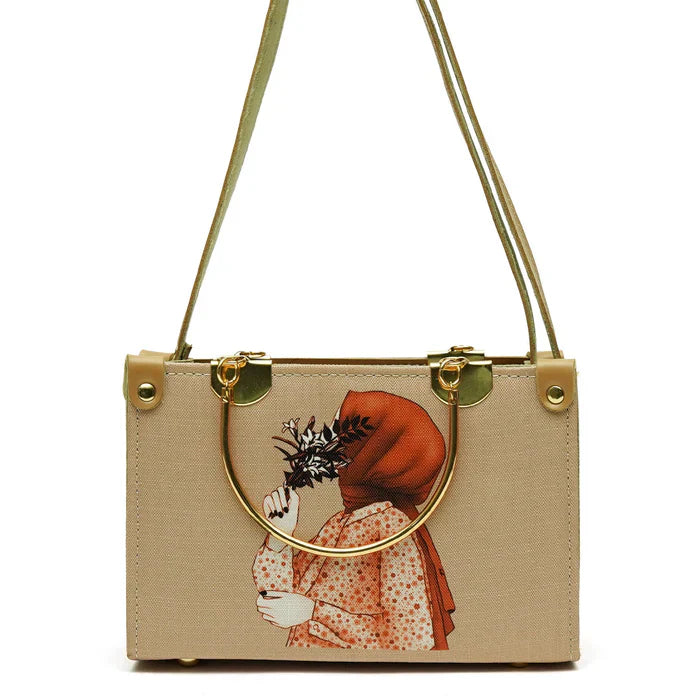 Artistic Printed Shoulder Bag Beige