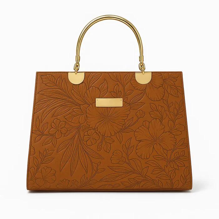 Noir Flora – Gold Handle Tote Handbag for Women | Elegant Bag