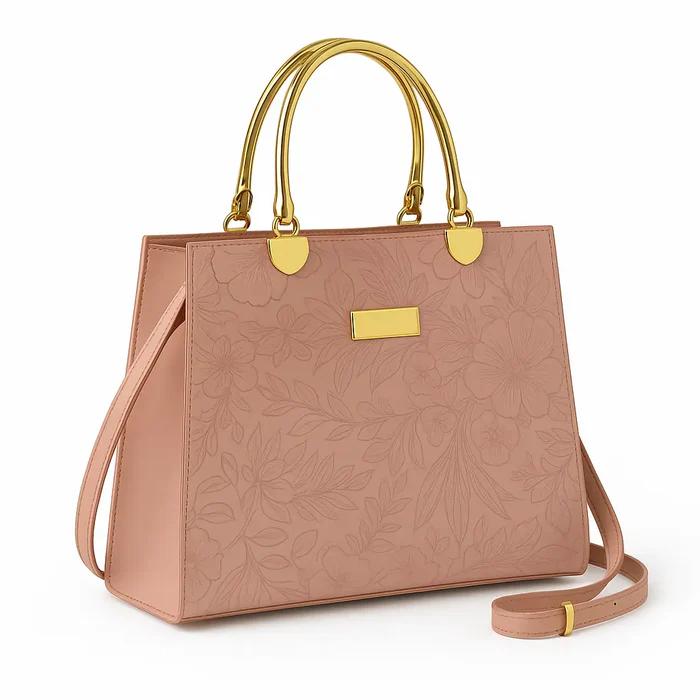 Noir Flora – Gold Handle Tote Handbag for Women | Elegant Bag