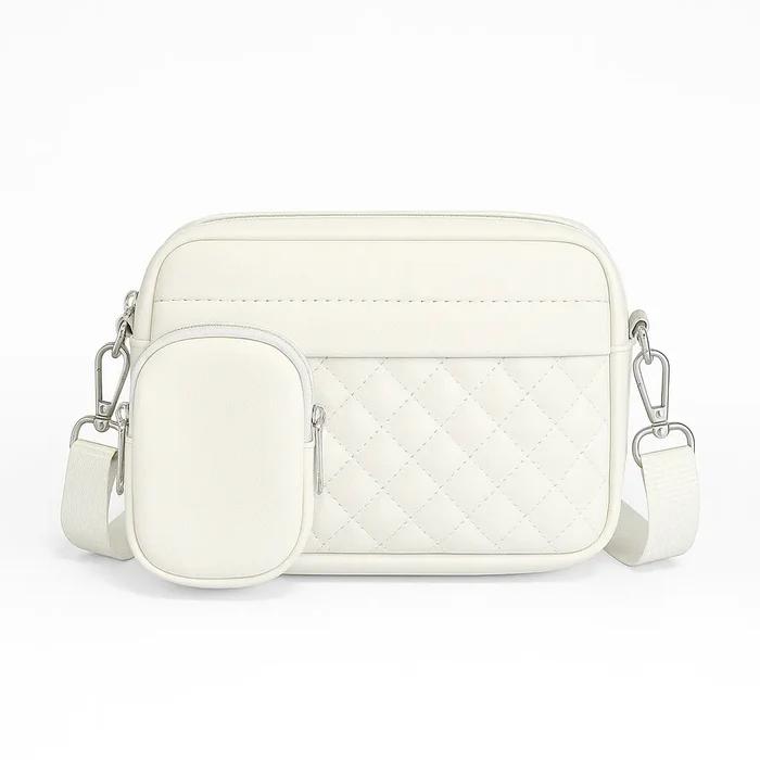 Quilted Crossbody Bag with Coin Pocket White