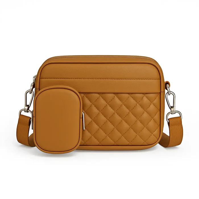 Quilted Crossbody Bag with Coin Pocket Brown