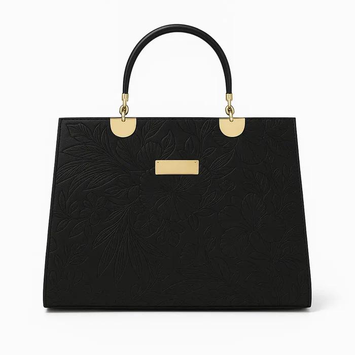 Noir Flora – Gold Handle Tote Handbag for Women | Elegant Bag