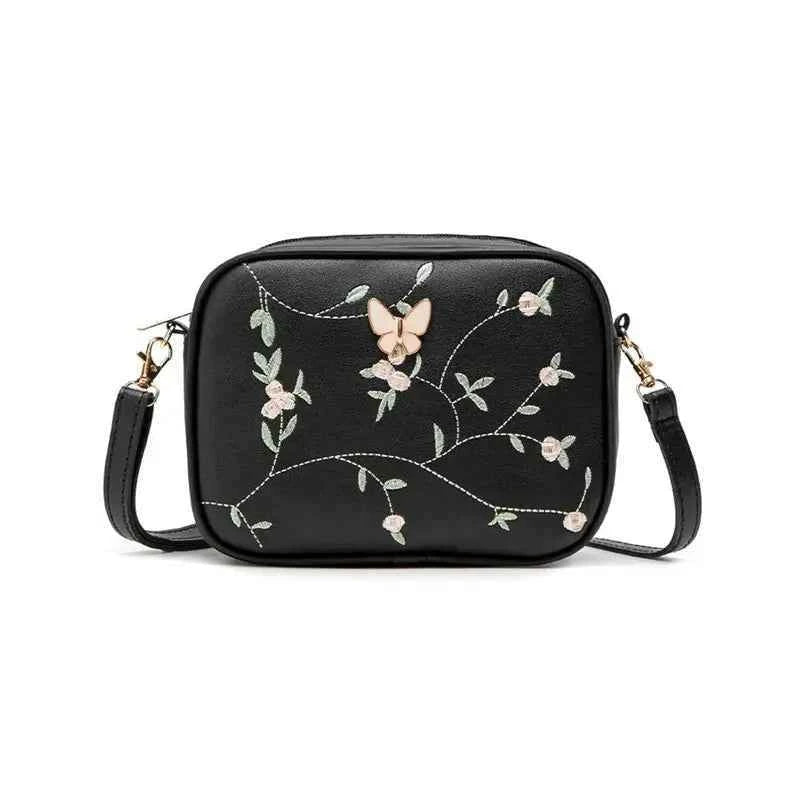Floral Embroidered Crossbody Bag with Butterfly Charm bags